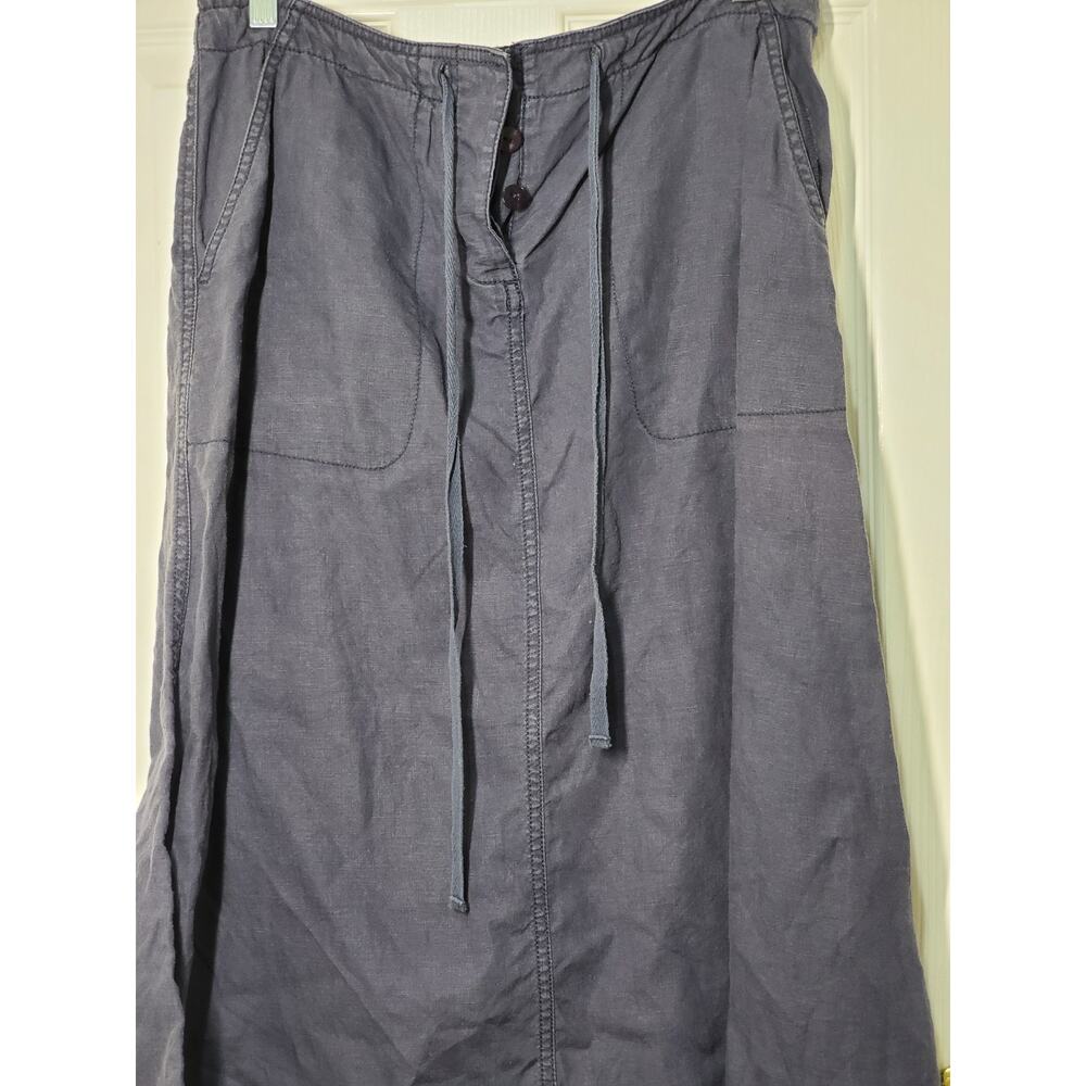 L.L. Bean Women’s Linen Skirt Size 12 Navy Blue Drawstring Pockets - Picture 11 of 12